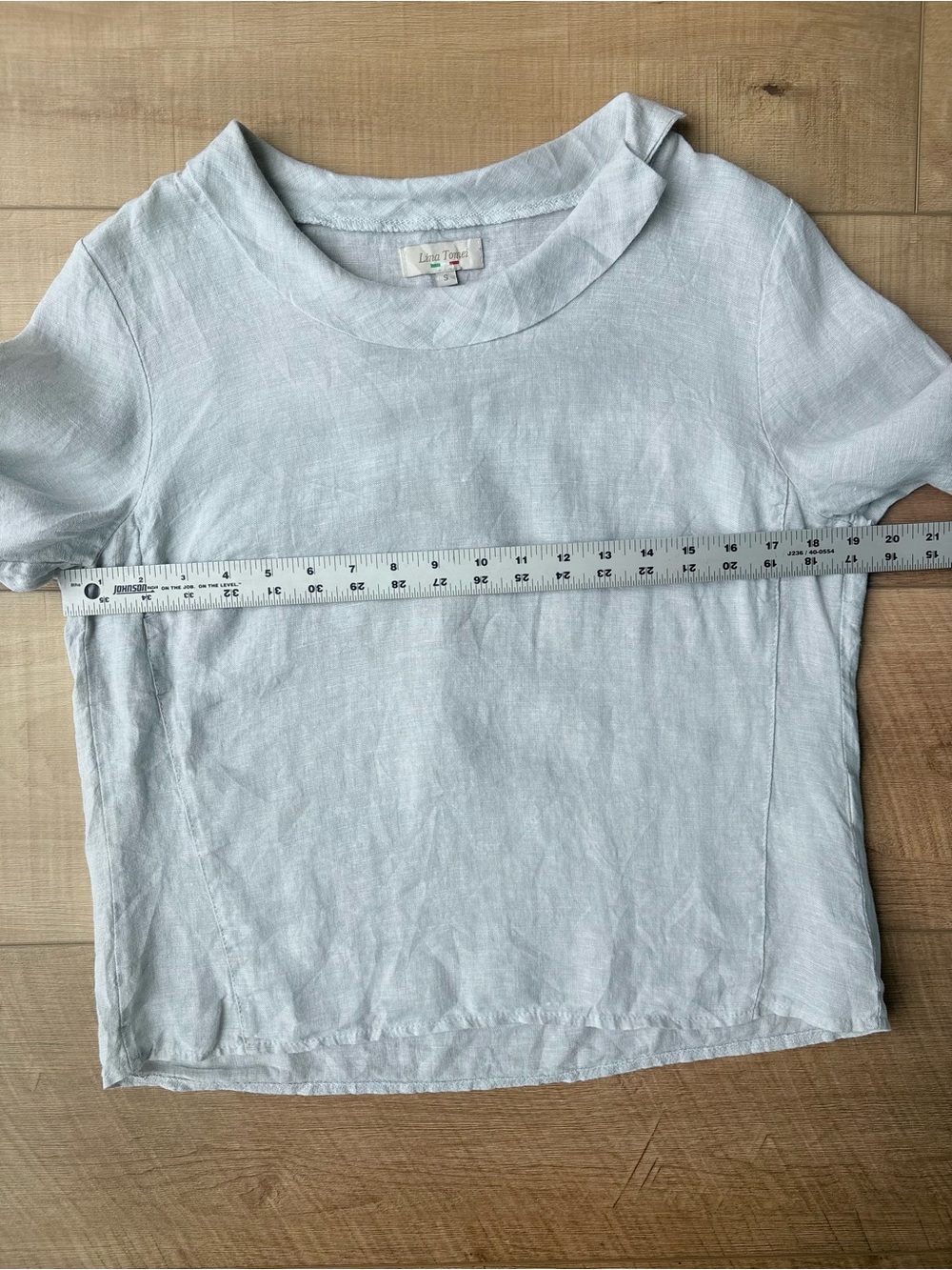 Lina Tomei 100% Linen Coastal Fold Collar Top. Made in Italy. Light Gray. Small - Picture 10 of 12